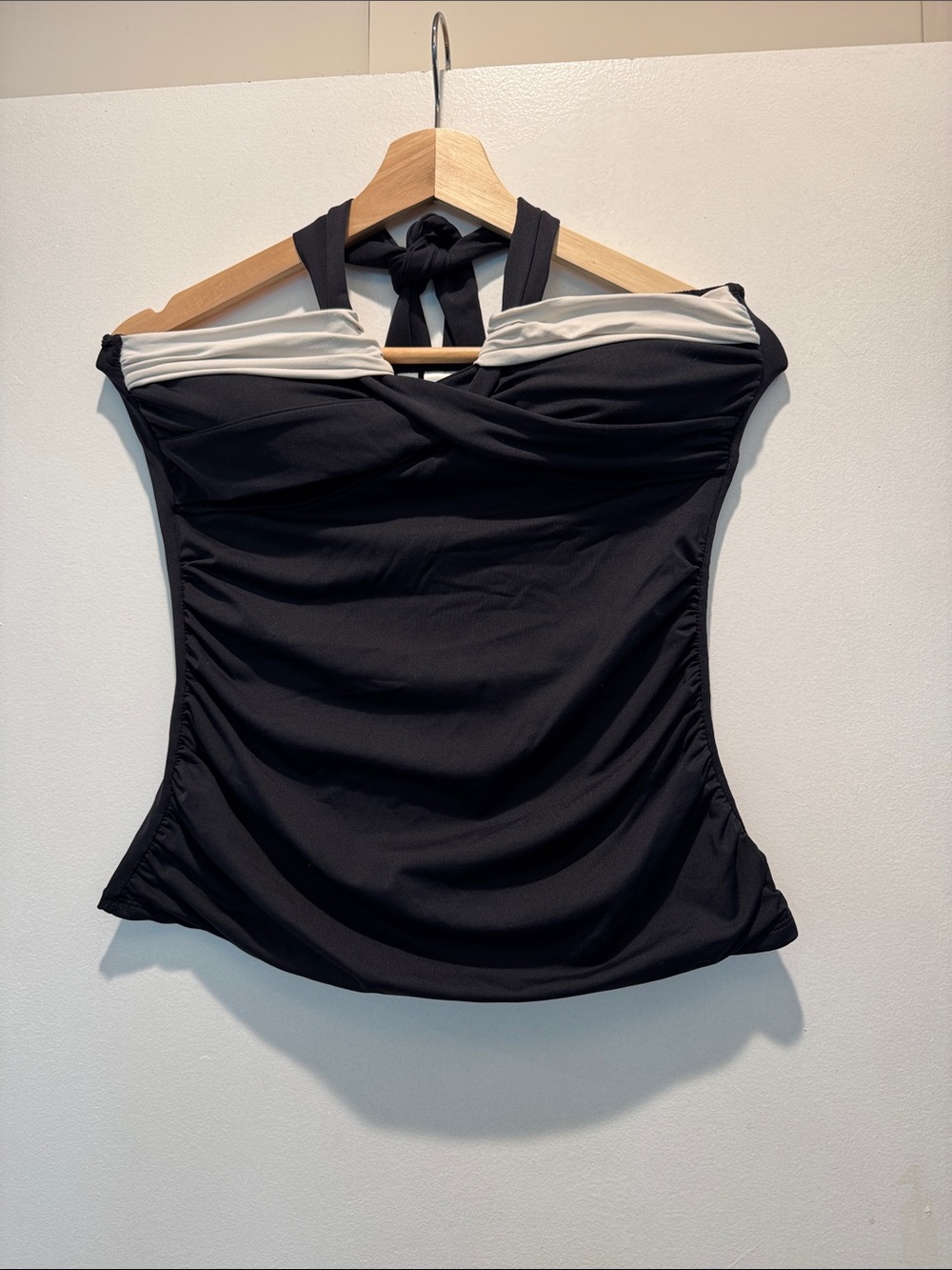 Anne Cole Two-Tone Black and White Halter Ruched Tankini Top